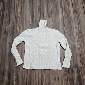 Banana Republic Lambswool Cashmere Cable Knit Turtleneck Sweater Cream White L